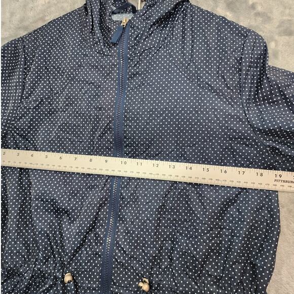 YFL Reserved Jacket Womens 38 US 8 Blue Polka Dot Packable Rain Coat Drawstring - Picture 8 of 11